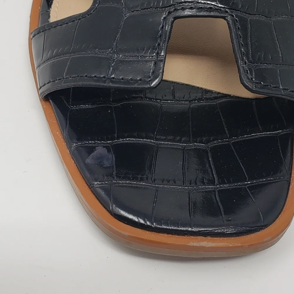 Steven New York Harlien Croc Embossed Black Slide Sandals Size 8